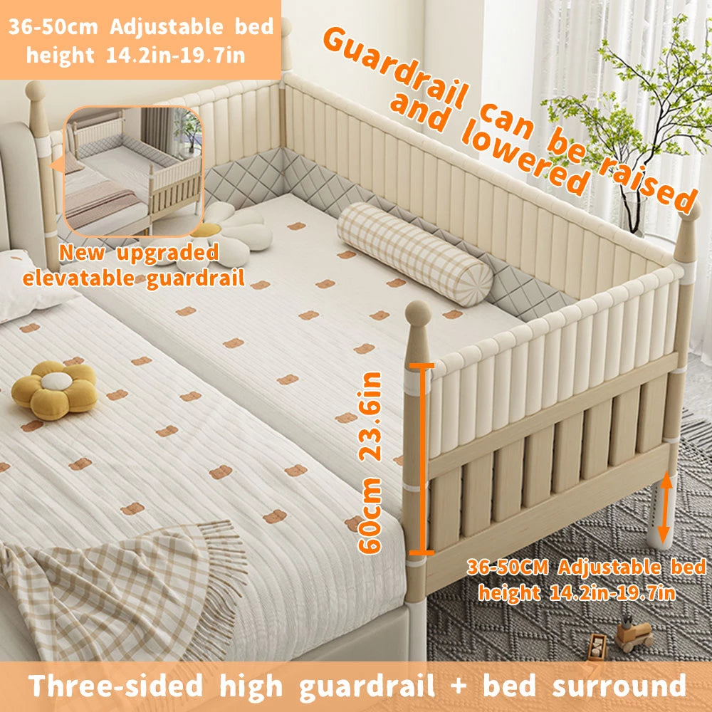 Solid Wood Baby Crib with Widened Side Infant Crib Spliced with Large Bed Toddlerbed