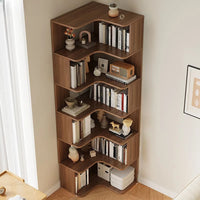 Modern Vertical Bookshelf with Corner, Corner Bookshelf Solid Wood Floor Bookcase with Shelves