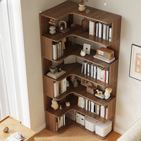 Modern Vertical Bookshelf with Corner, Corner Bookshelf Solid Wood Floor Bookcase with Shelves