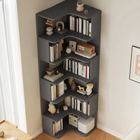 Modern Vertical Bookshelf with Corner, Corner Bookshelf Solid Wood Floor Bookcase with Shelves