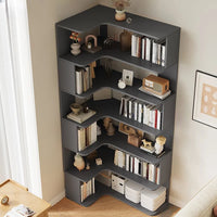 Modern Vertical Bookshelf with Corner, Corner Bookshelf Solid Wood Floor Bookcase with Shelves