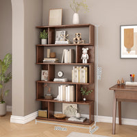 6 Tier Geometric Bookcase, Bookshelf Book Cabinet, Solid Wood Bookcase Freestanding Decorative Storage Shelving 75'' Tall Bookshelf