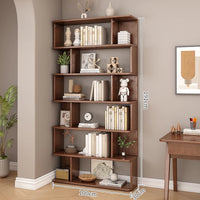 6 Tier Geometric Bookcase, Bookshelf Book Cabinet, Solid Wood Bookcase Freestanding Decorative Storage Shelving 75'' Tall Bookshelf