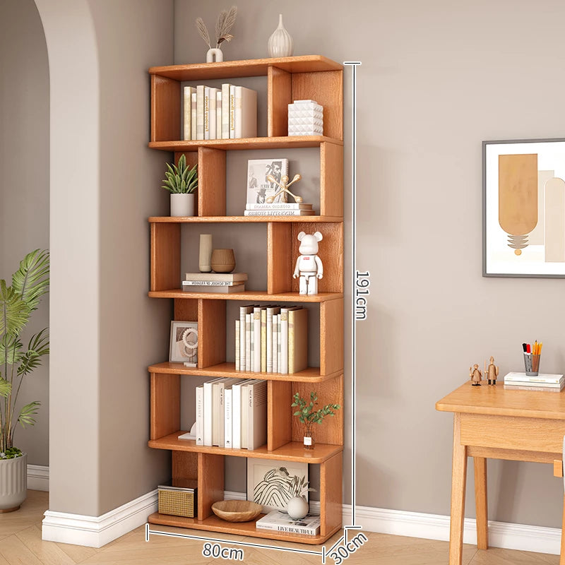 6 Tier Geometric Bookcase, Bookshelf Book Cabinet, Solid Wood Bookcase Freestanding Decorative Storage Shelving 75'' Tall Bookshelf