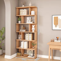 6 Tier Geometric Bookcase, Bookshelf Book Cabinet, Solid Wood Bookcase Freestanding Decorative Storage Shelving 75'' Tall Bookshelf