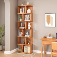 6 Tier Geometric Bookcase, Bookshelf Book Cabinet, Solid Wood Bookcase Freestanding Decorative Storage Shelving 75'' Tall Bookshelf