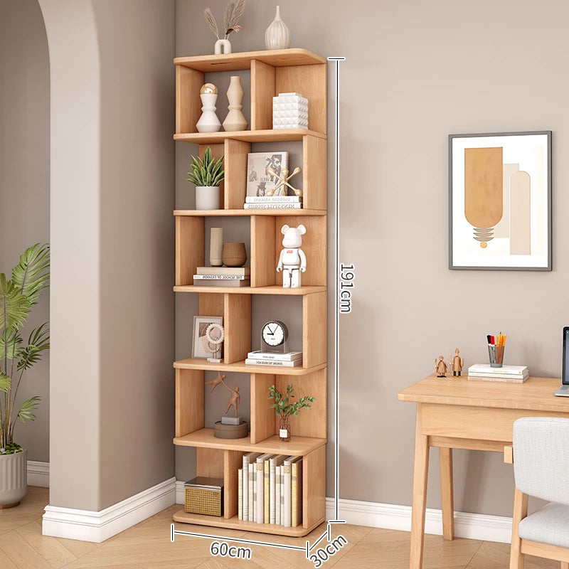 6 Tier Geometric Bookcase, Bookshelf Book Cabinet, Solid Wood Bookcase Freestanding Decorative Storage Shelving 75'' Tall Bookshelf