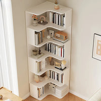 Modern Vertical Bookshelf with Corner, Corner Bookshelf Solid Wood Floor Bookcase with Shelves