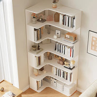 Modern Vertical Bookshelf with Corner, Corner Bookshelf Solid Wood Floor Bookcase with Shelves